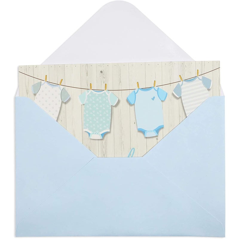 Pipilo Press Baby Shower Thank You Cards with Envelopes & Stickers for Boy - 6 x 4 Inch Blue Clothesline Design - Pack of 60 - Baby Boy Thank You Cards - Image 4